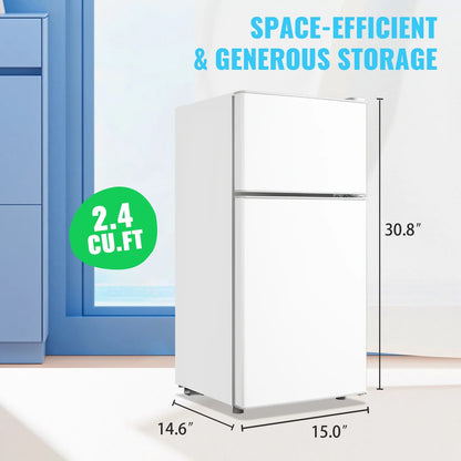 DEMULLER 2.4 Cu.ft Refrigerator Mini Fridge with Freezer Dual Door Personal Fridge New Silver Sale