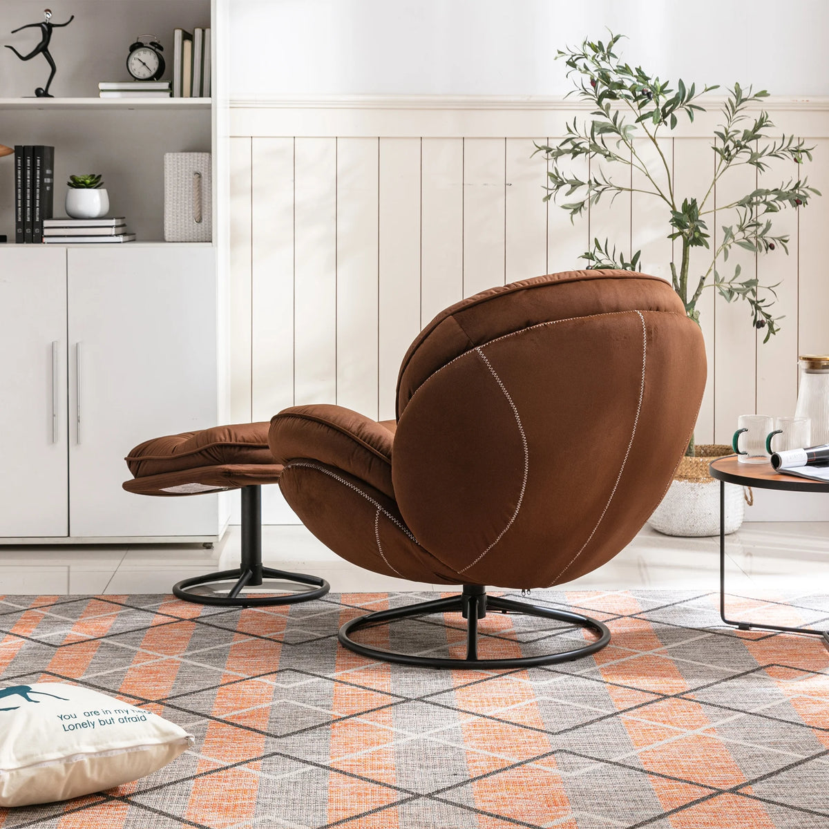 Swivel Accent Chair with Ottoman, Velvet Accent chair with Footrest, Mid-Century Modern Lounge Chair and Ottoman Set, Reading Chair for Living Room, Bedroom, Reading Room, Home Office, Blue