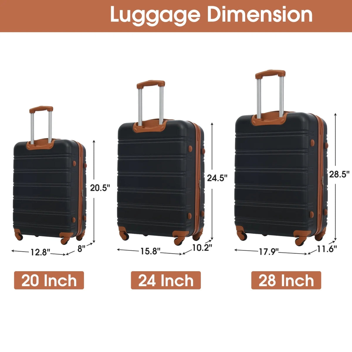 3 Piece ABS Luggage Set, Luggage with Spinner Wheel & TSA  20/24/28 inch, Purple
