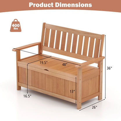 Gymax 48'' Storage Bench Wood Loveseat w/ Slatted Backrest for Backyard Patio