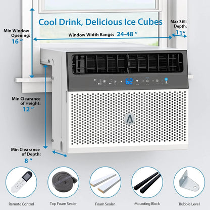 8,000 BTU Window Air Conditioner, Wi-Fi Enabled with Remote Control, Cools Up to 370 Sq. Ft., Washable Filter, Ultra-Quiet and Energy Efficient, Sleek White Design