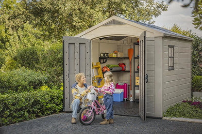 Keter Factor 8 x 11 Foot All Weather Resin Outdoor Storage Shed, Taupe