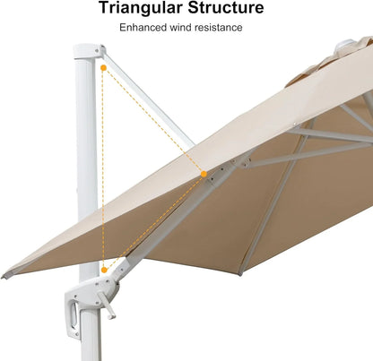 PURPLE LEAF 9 �� 11.5 FT Patio Umbrella White Cantilever Offset Umbrella Rectangle Outdoor Umbrella with 360�� Rotation for Garden Deck Pool, Beige