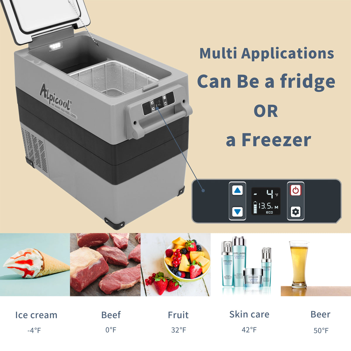 Alpicool CF55 Portable Refrigerator 12 Volt Car Freezer 58 Quart(55 Liter) Vehicle, Car, Truck, RV, Boat, Mini fridge freezer for Driving, Travel, Fishing, Outdoor -4��F to 68��F