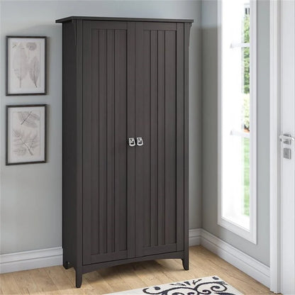 Bowery Hill Farmhouse Engineered Wood Tall Storage Cabinet with Doors in Black