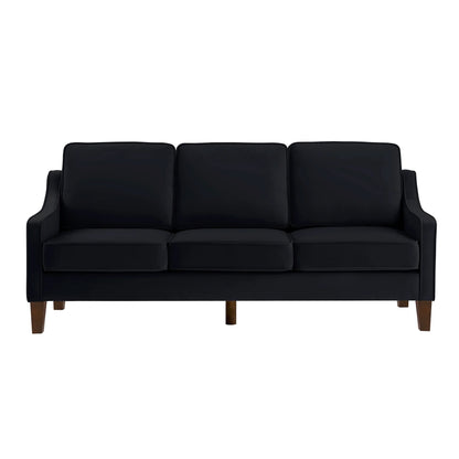 Living Room Sofas Modern 3 Person seat Sofa Couch with Scooped Armrest/Wood legs,Upholstered Velvet 3-seat Sofa with Removable Cushions for Livingroom Bedroom,Black,Comfortable Sofas