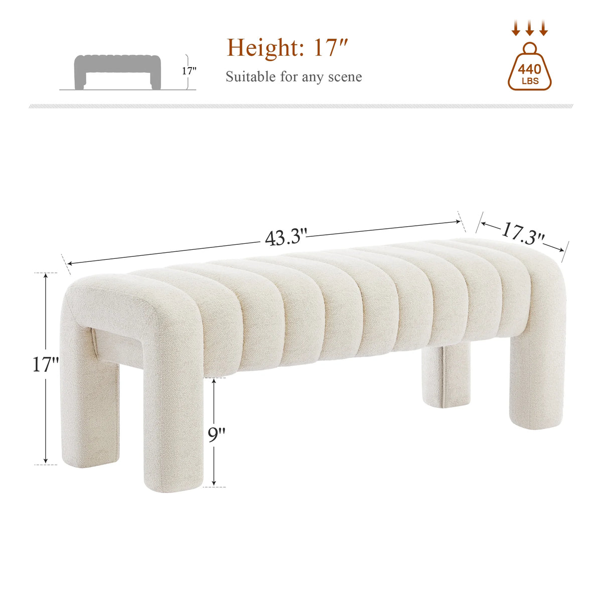 Zesthouse 63�� End of Bed Bench, Linen Tufted Upholstered Ottoman Bench with Padded Seat and Solid Wood Leg, Modern Entryway Bench for Bedroom, Living Room, Beige