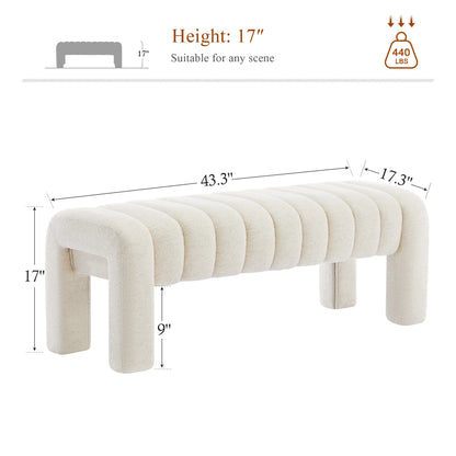 Zesthouse 63�� End of Bed Bench, Linen Tufted Upholstered Ottoman Bench with Padded Seat and Solid Wood Leg, Modern Entryway Bench for Bedroom, Living Room, Beige