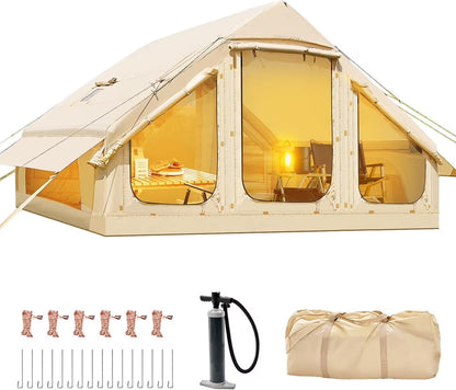 NAIZEA Inflatable Tents for Camping, Blow Up Tent with Hand Pump, Easy Setup Inflatable Hot Tent with Stove Jack, Waterproof Oxford Air Glamping Tents for Camping Adult 4-6 Person