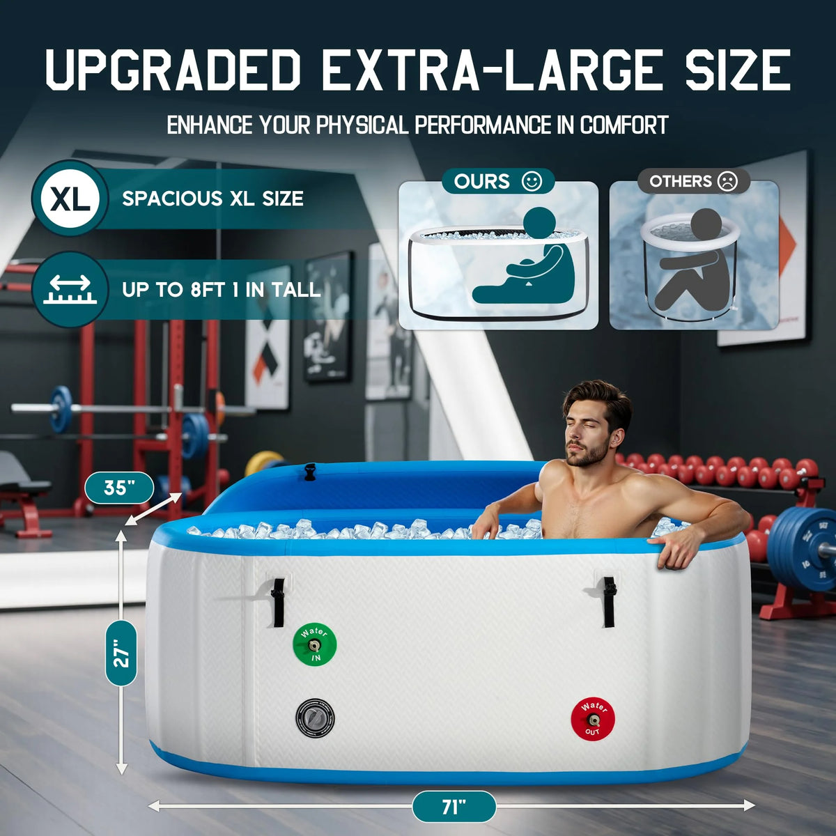 Jocisland Inflatable Cold Plunge Tub for Athletes, Ice Bath Tub with Insulated Lid Non-Slip Mat, Water Chiller Compatible, Portable for Outdoor & Indoor Recovery, 150 Gal, 59"L x 32"W x 28"H