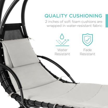 Best Choice Products Hanging Curved Chaise Lounge Chair Swing for Backyard, Patio w/ Pillow, Shade, Stand - Teal