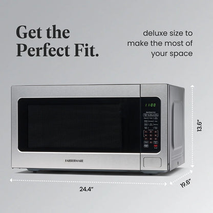 Farberware Countertop Microwave Ov 1100 Watts, 2.2 cu ft - Smart Sensor With LED Lighting and Child Lock - Perfect for Apartments and Dorms - Easy Clean Black Interior, Stainless Steel