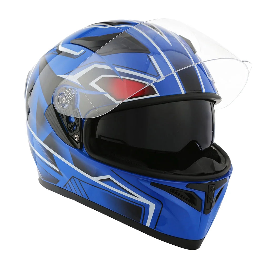 1Storm Motorcycle Modular Full Face Flip up Dual Visor Helmet + Spoiler + Motorcycle Bluetooth Headset: HJK316 Mechanic Red