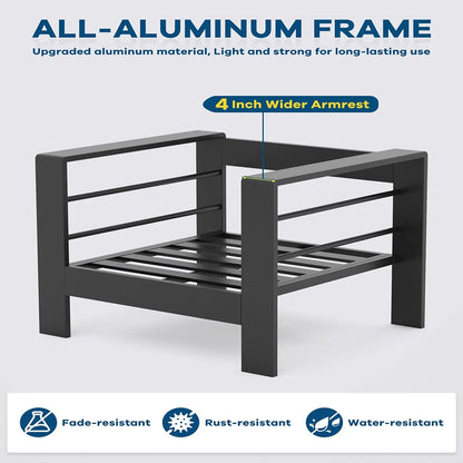 Ataucjin 5 Pieces Aluminum Patio Furniture Set, Outdoor Sectional Conversation Set Sectional Sofa with 4" Armrest & 5" Thick Cushions & Coffee Table��ship in 4 boxes��