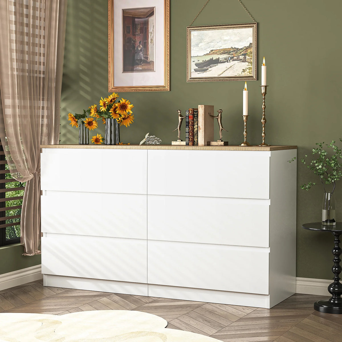 Kadyn White Chest of Drawer, 6 Double Drawer Dresser for Bedroom, Modern Storage Cabinet for Living Room, Dresser
