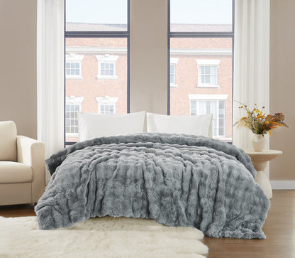 Brooklyn Loom Bubble Faux Fur 100% Microfiber Polyester  Twin XL Blanket in Green, All Season, Adult Size, OEKO-TEX Certified
