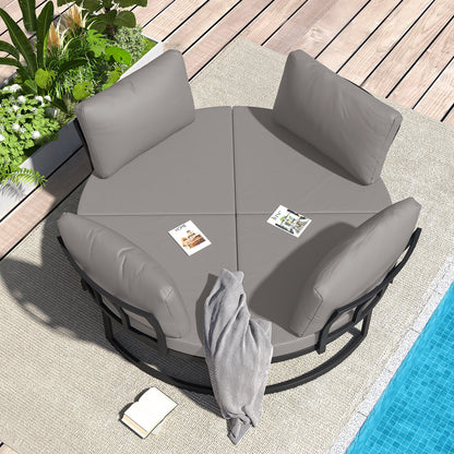AECOJOY Metal Patio Furniture Set 73" Outdoor Conversation Set Patio Sectional Sofa Couch with Removable Cushions in Beige