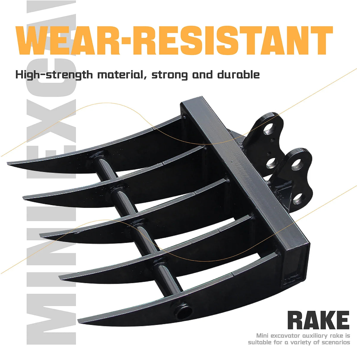 MachPro Mini Excavator Rake, 31'' Mini Excavator Attachments, 9 Tooth Wide Backhoe Digger Accessories Rake Use for Land Clearing, Debris Removing