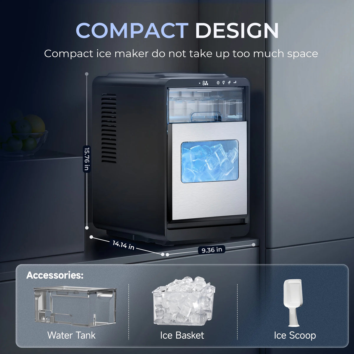 Simzlife Crescent Ice Makers Countertop, 35.9Lbs/24H, 16Pcs in 12Mins, Auto Deep Cleaning, Timer, Portable Crescent Ice Maker Countertop with Crystal-Clear Ice Cubes for Home/Office/Party