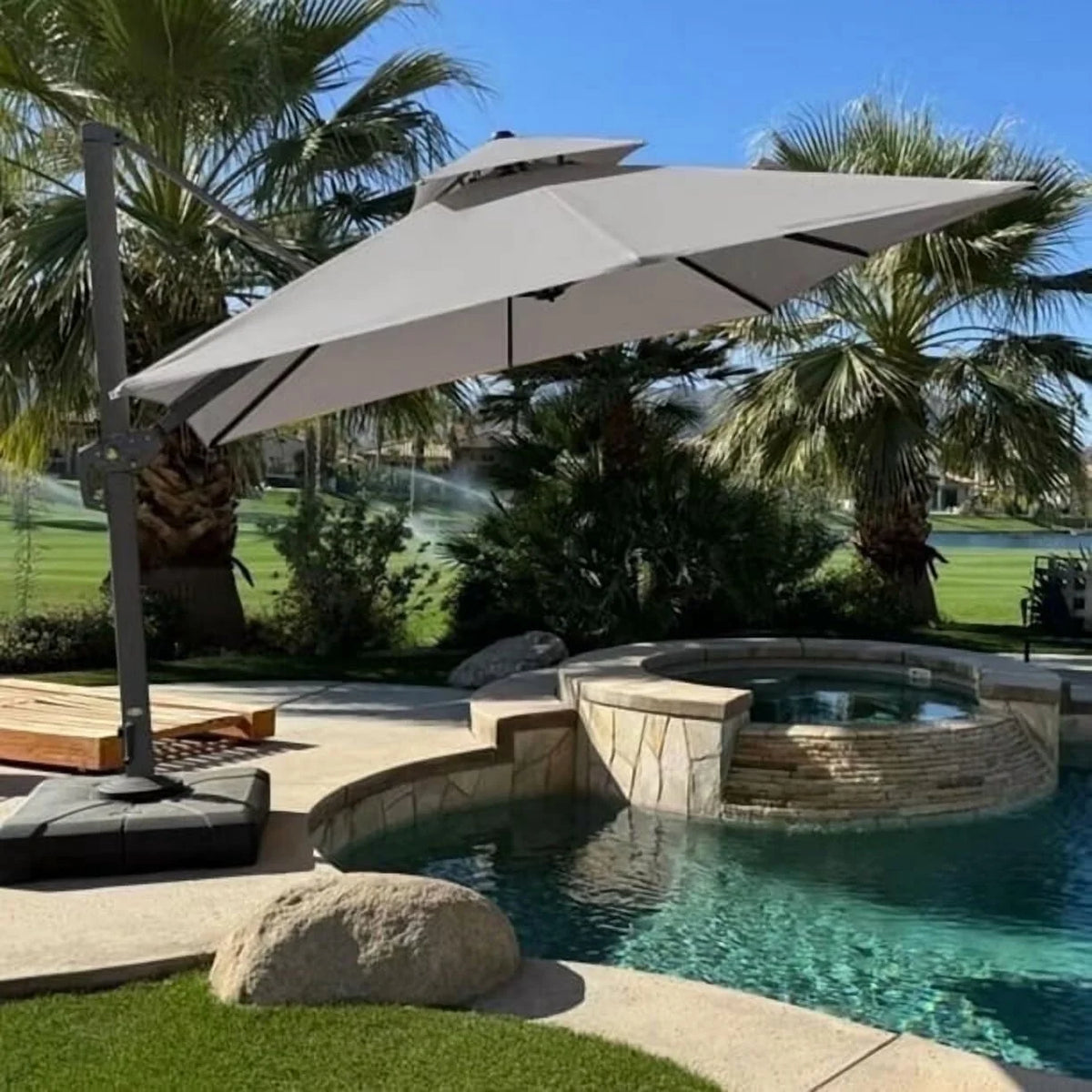 PURPLE LEAF Outdoor Cantilever Umbrella 10' X 13' Rectangle Umbrella Large Patio Umbrella Windproof Heavy Duty Hanging Offset Umbrella for Garden Outdoor Pool, Dark Grey