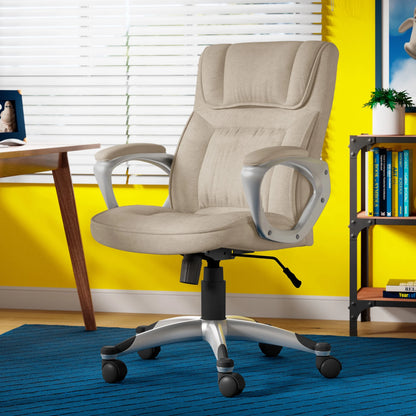 Serta Hannah Office Chair in Fawn Tan Linen Metallic Finish