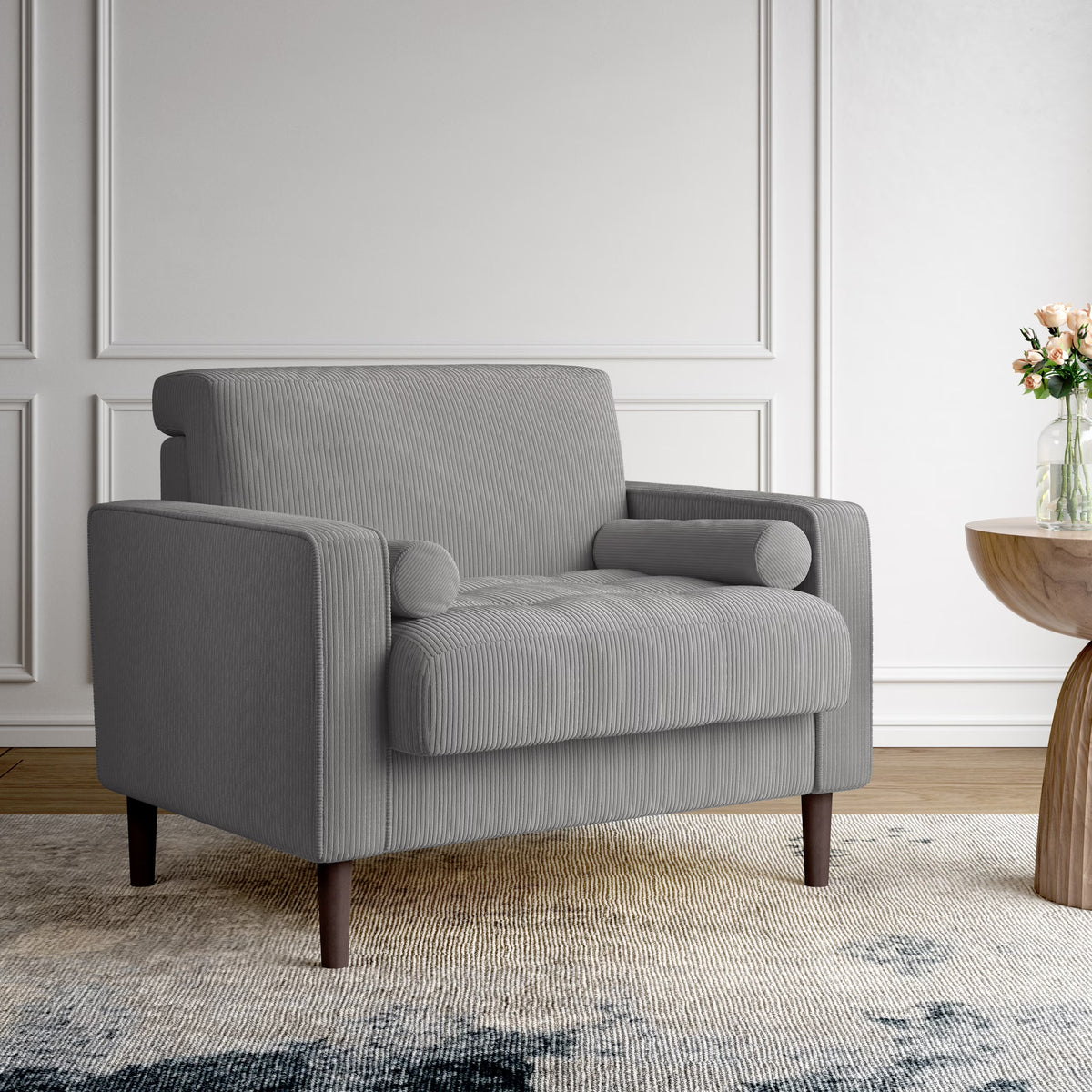 UIXE Corduroy Accent Chair Modern Upholstered Arm Chairs Comfy Reading Armchair with Pillow Armrest Tufted Living Room Single Sofa Lounge Seat, Yellow