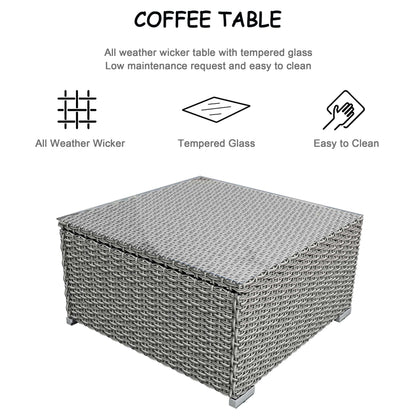 SUNTONE Patio Sectional Set - 3 Pieces Outdoor Conversation Set Wicker Rattan Outdoor Furniture Sofa with Table, Beige