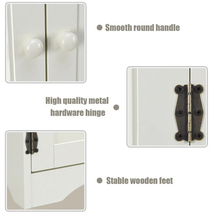 Costway Accent Storage Cabinet Adjustable Shelves Antique 2 Door Floor Cabinet Cream White