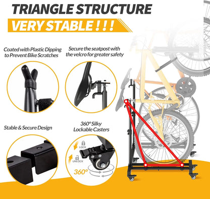 Vertical Bike Stands (2 Pack)��Standing Bike Rack for Garage Floor��Upright Bicycle Floor Stand Indoor Bike Holder with Adjustable Height for Garage & Apartment - for Wheels Sizes up to 29��