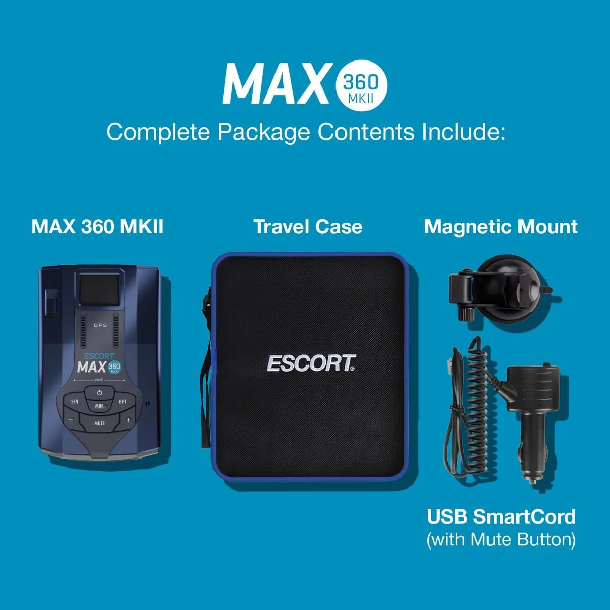 Escort MAX 360 MKII Bluetooth Radar Detector (Blue Edition), 360�� Awareness, Exceptional Range, Apple CarPlay & Android Auto