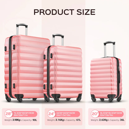 3 Piece Luggage Sets with 6 PC Organize Bags Lightweight Suitcases with Spinner Wheels, Pink