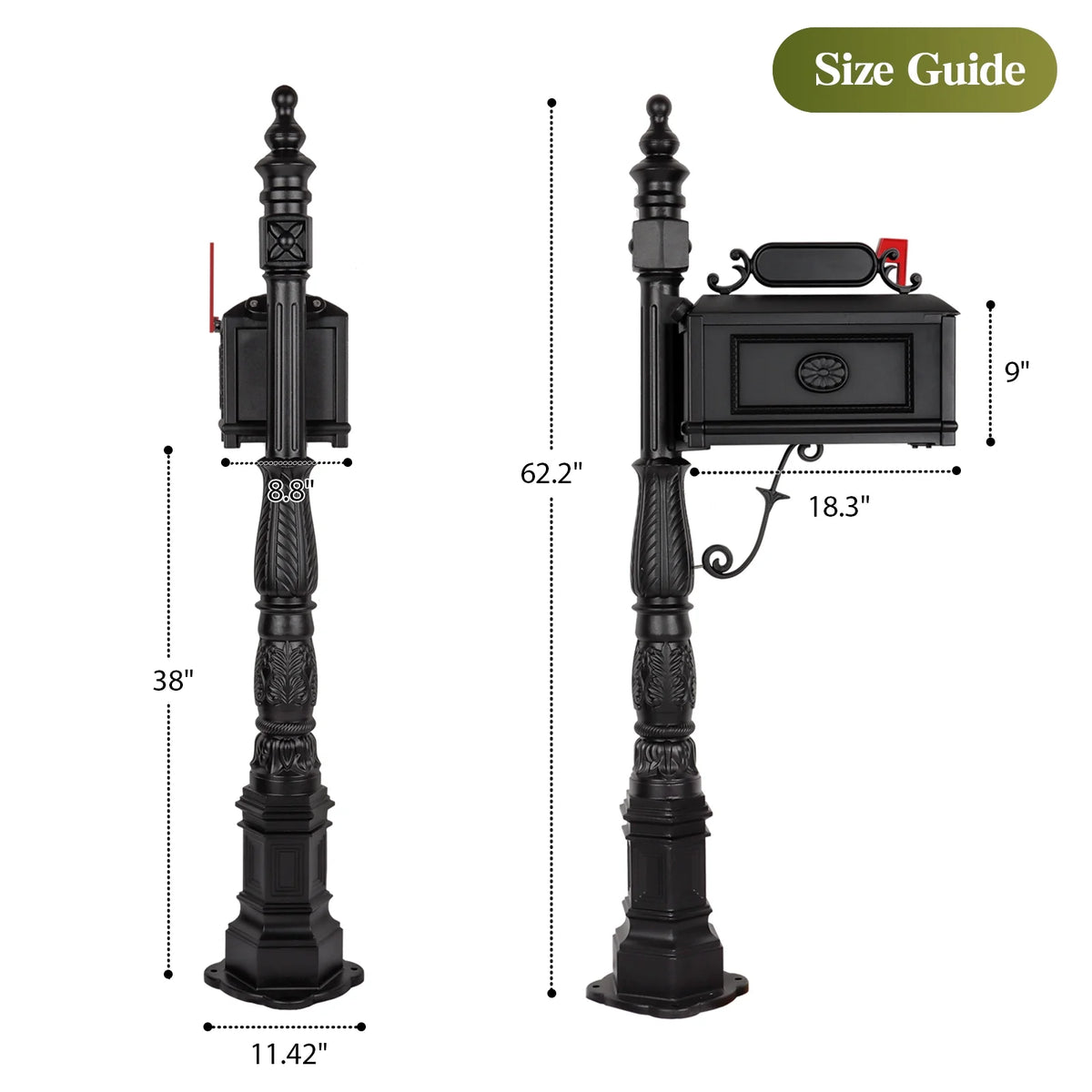 Betisef Large Cast Aluminum Mailbox Barcelona Decorative Post Mail Box Combination Stratford Heavy Duty