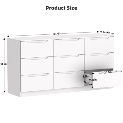 Winkalon 9 Drawers Double Dresser, Modern Wood Dresser Chest of Drawers with Large Storage Space for Bedroom,Living Room, Hallway, Black