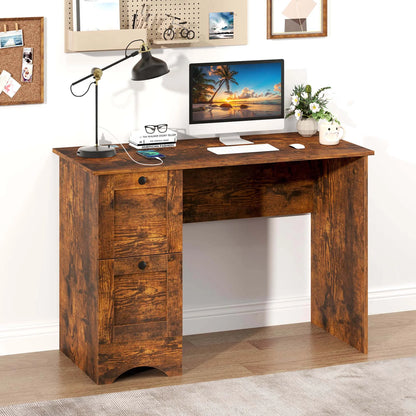 Costway 43" Home Office Desk with Charging Station Compact Study Writing Desk Walnut