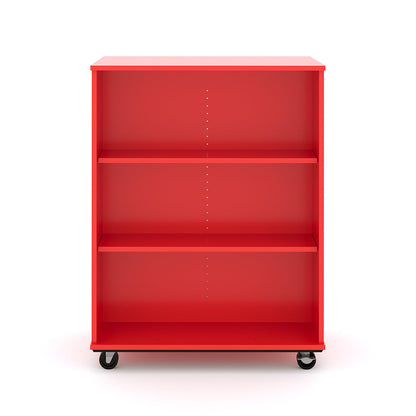 Tot Mate Open Double Sided 3 Tier Mobile Shelves Wooden Classroom Bookcase, Red, 36"W x 23"D x 48"H
