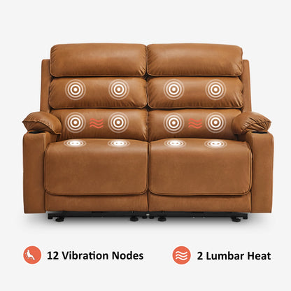 MCombo 63.4" Power Loveseat Recliner Sofa with Adjustable Headrest, Heat and Massage for Living Room, Faux Leather(Light Grey)