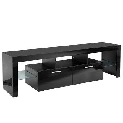 UHOMEPRO TV Stand for TV up to 70", Living Room Entertainment Center with RGB LED Lights and Storage Shelves Furniture, White High Gloss TV Cabinet Console Table
