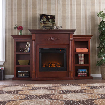 Southern Enterprises SEI Furniture Fredricksburg Wood Electric Fireplace with Bookcases in Brown