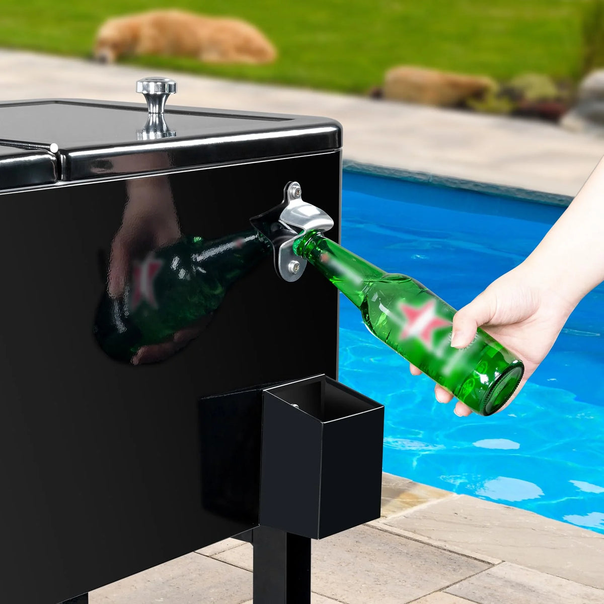 BNSPLY 80 Quart Outdoor Cooler Cart Rolling Ice Chest Cooler Cart, Portable Patio Cooler with Bottle Opener, Handles and Drainage, Standing Cooler for Patio Party, Camping and BBQ, Mint Green