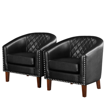 Barrel Accent Chair for living room, modern Leather Club Barrel Chair comfy Reading Armchair for Bedroom, Brown
