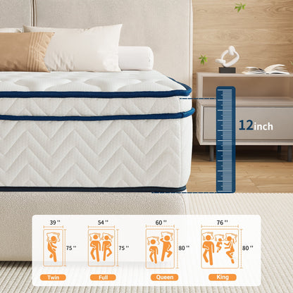 QOFYU Plush Queen Mattress 12 inch, Queen Size Spring HybridGel Memory Foam Mattress,  Queen Mattresses in a Box