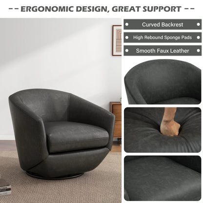 DREAMSIDEA Faux Leather Swivel Accent Chair Sets of 2 360�� Swivel Barrel Chair,Swivel Club Sofa for Living Room, Bedroom, Office,Brown
