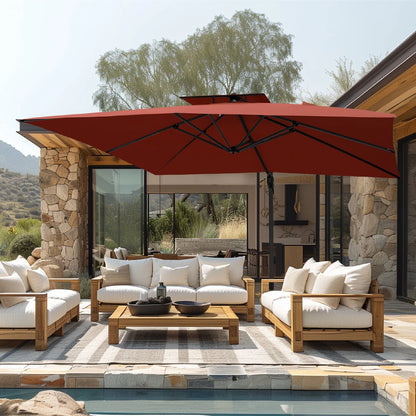 Alpha Joy 12x9ft Outdoor Patio Umbrella Large Rectangle Offset Cantilever Double Umbrella with 360°Rotation, Beige