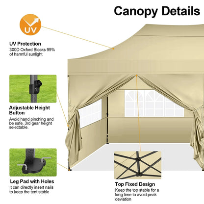 COBIZI 10x20 Heavy Duty Pop up Canopy Tent with 6 sidewalls Easy Up Commercial Outdoor Canopy Wedding Party Tent for Beach All Season Wind & Waterproof Gazebo with Roller Bag,Black(Frame Thickened)