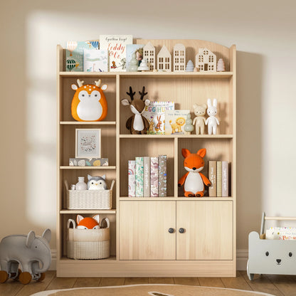 DIYART White Kids Bookshelf, Kids Bookcase with 7 Cubbies and 2 Cabinets, Freestanding Book Storage Shelves for Bedroom, Playroom, Hallway
