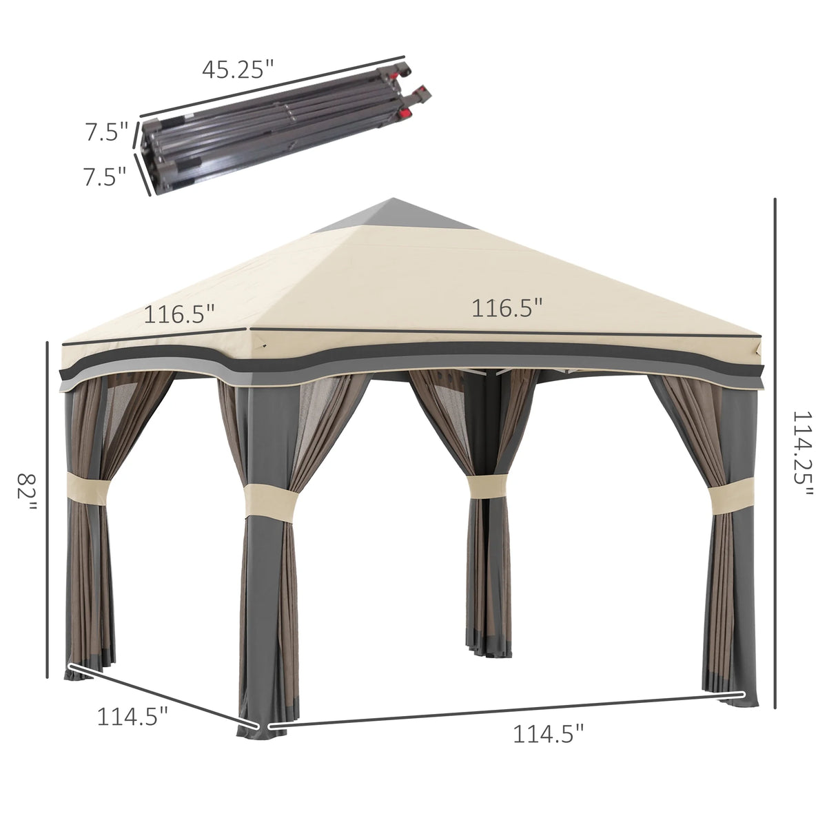 Outsunny 10' x 10' Pop Up Canopy with Nettings, Foldable Party Tent with Wheeled Carry Bag and 4 Sand Bags, Beige