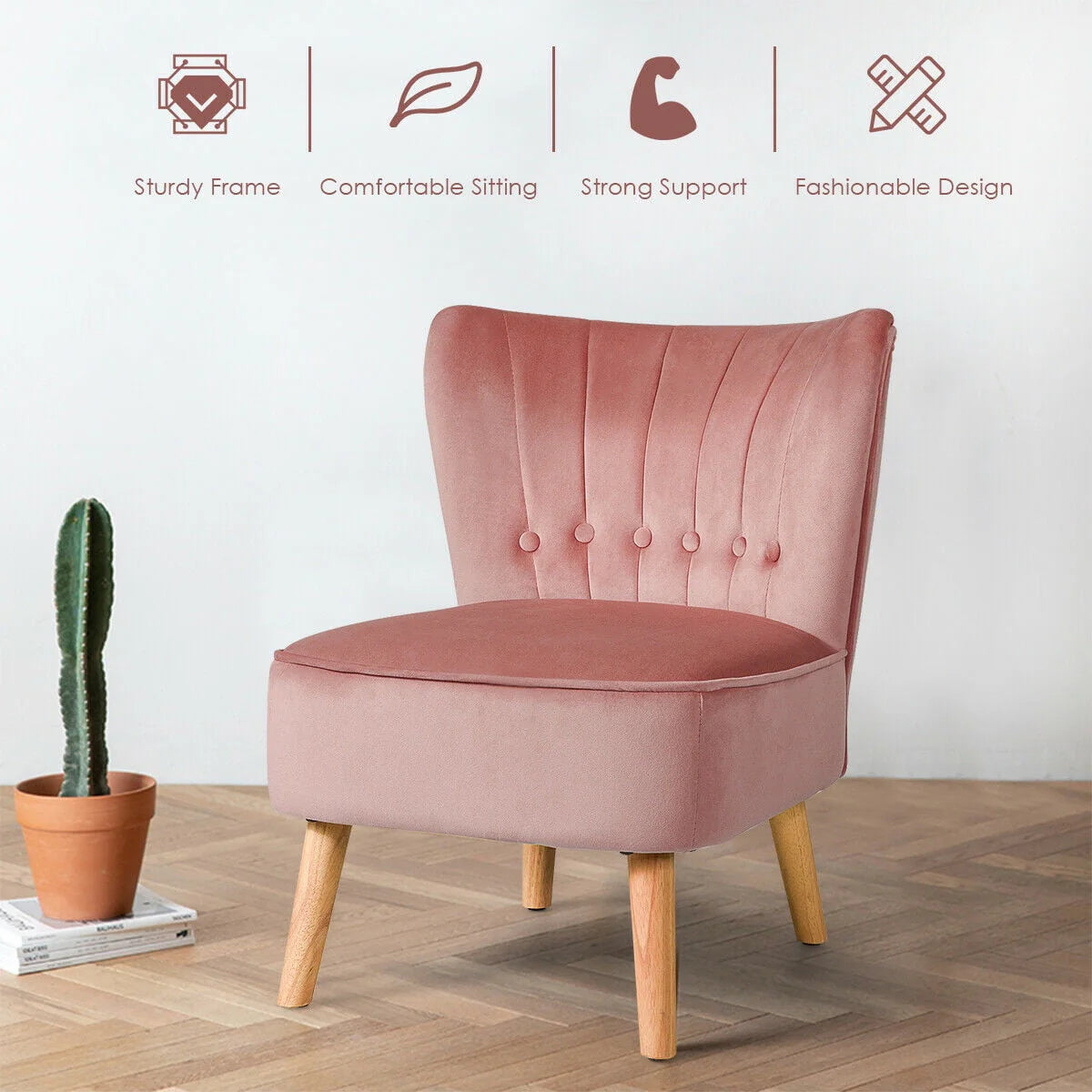 Gymax 2PCS Accent Chair Armless Leisure Chair Single Sofa w/ Wood Legs Pink