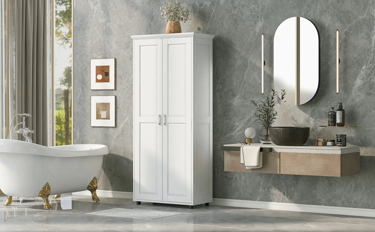 Bellemave White Tall Storage Cabinet with Adjustable Shelf Bathroom Cabinet with 1 Drawer and Storage Rack Large Freestanding Wood Cabinet Storage Organizer Floor Cabinet, White