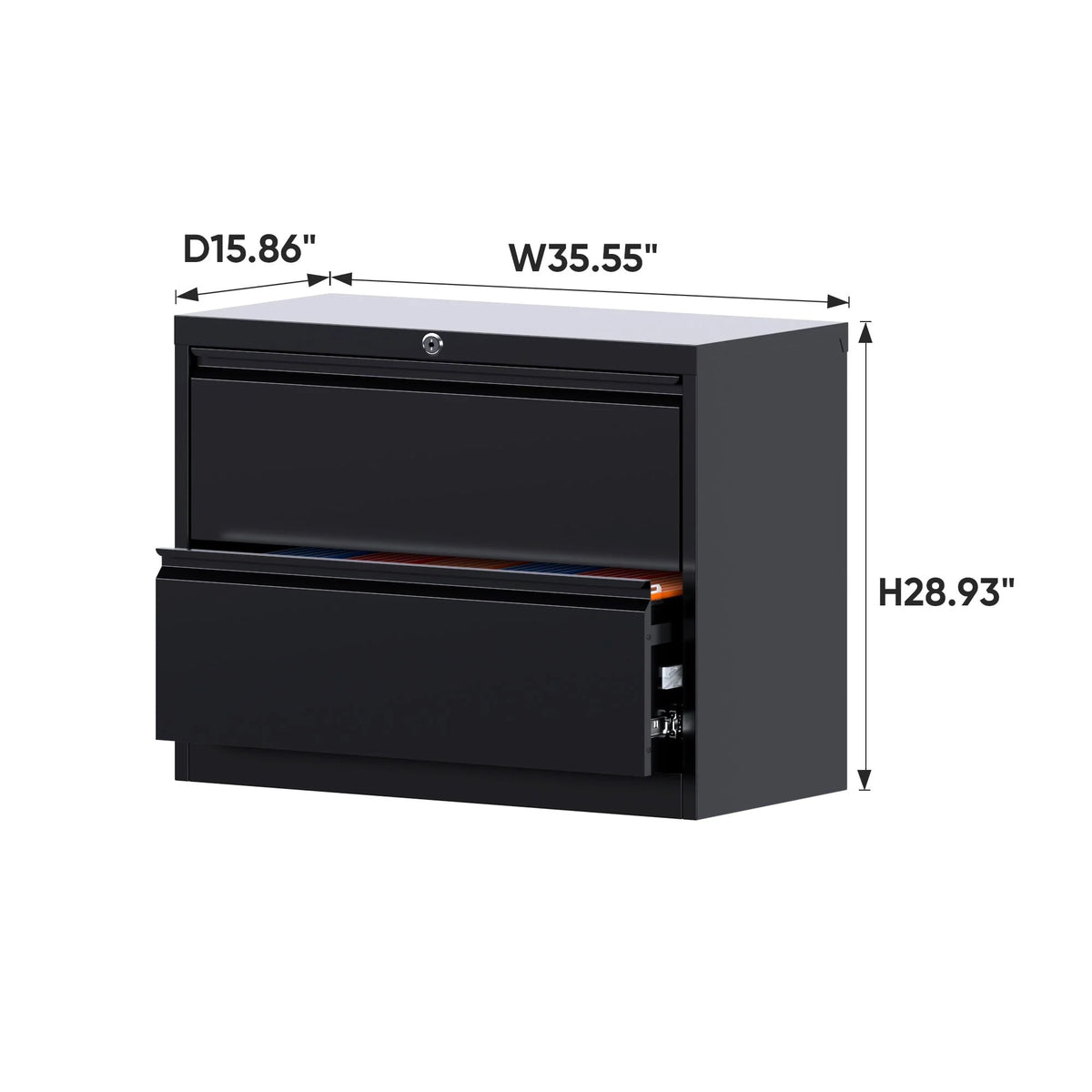 GangMei Black Metal Lateral File Storage Cabinet with 2 Drawers, Wide Filing Cabinet for Home Office, Steel File Cabinet for Legal/Letter, Assembly Required, Black