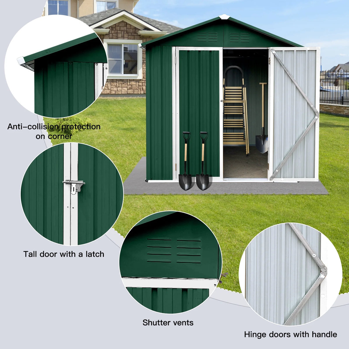 6' x 4' Outdoor Storage Shed, Metal Garden Shed with Lockable Doors, Tools Storage Shed for Backyard, Patio, White